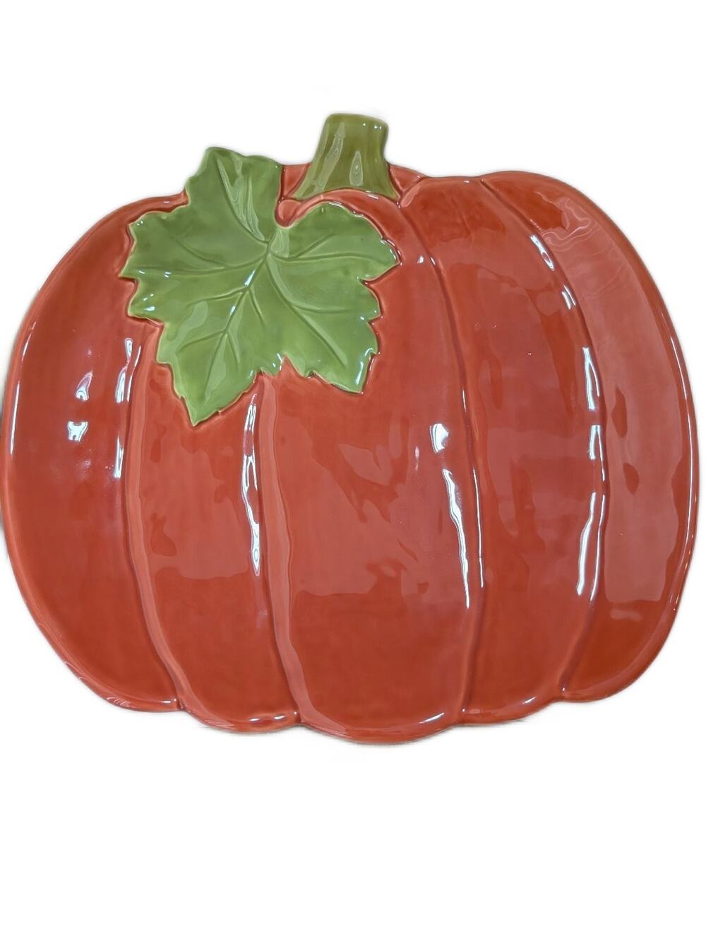 Kohl's Celebrate Fall Together Pumpkin Platter Orange Green Ceramic Thanksgiving